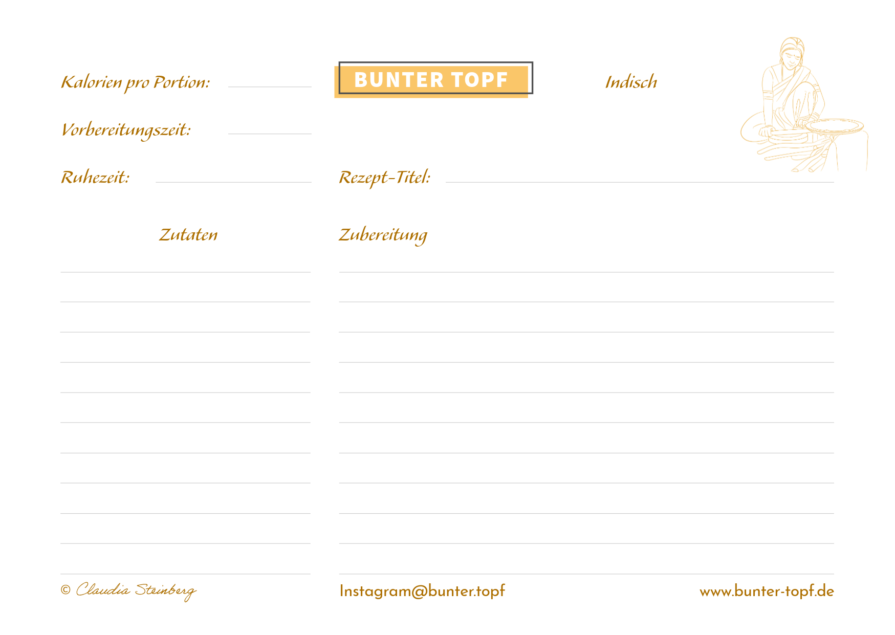 Rezeptkarte orange blanko Indisch