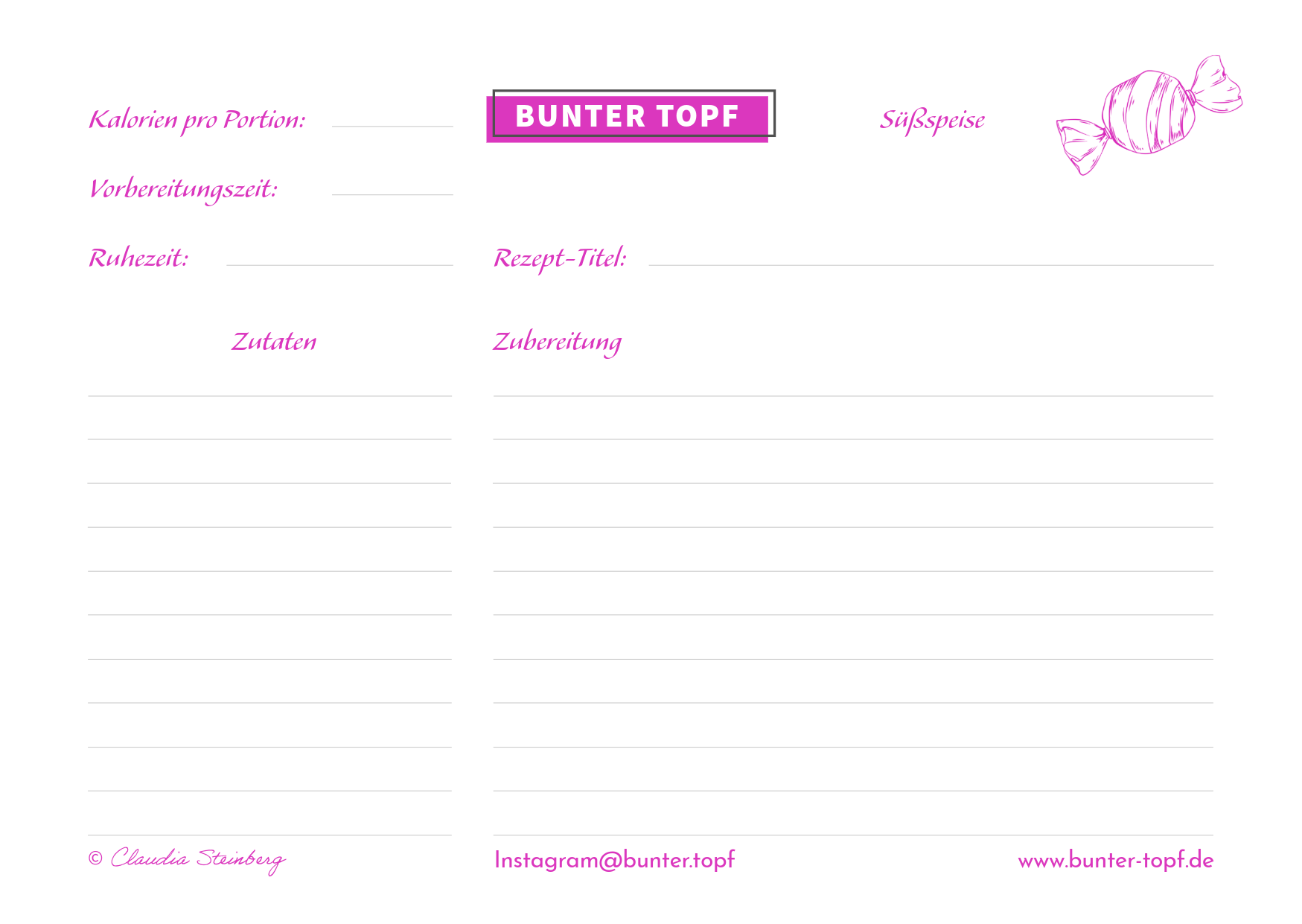 Rezeptkarte pink blanko Dessert