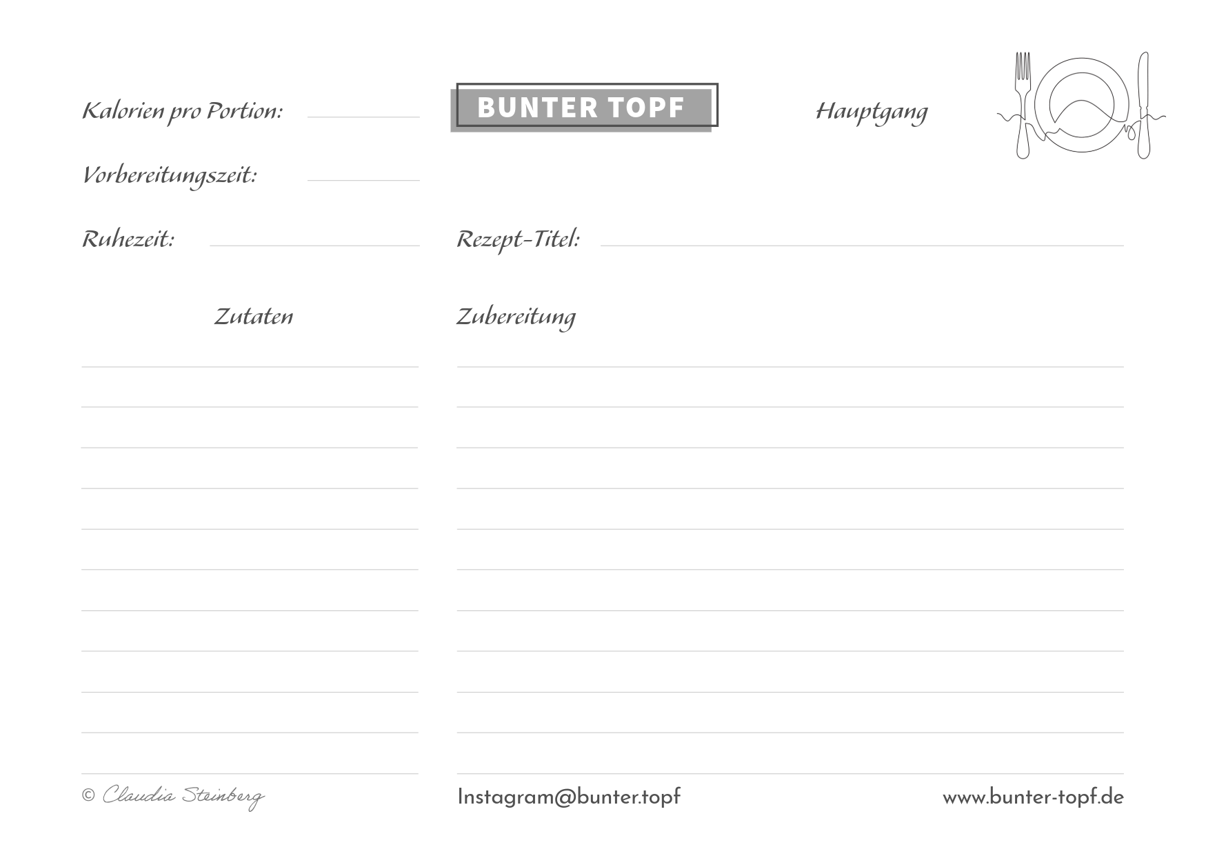 Rezeptkarte schwarz/wei&szlig; blanko Hauptgang