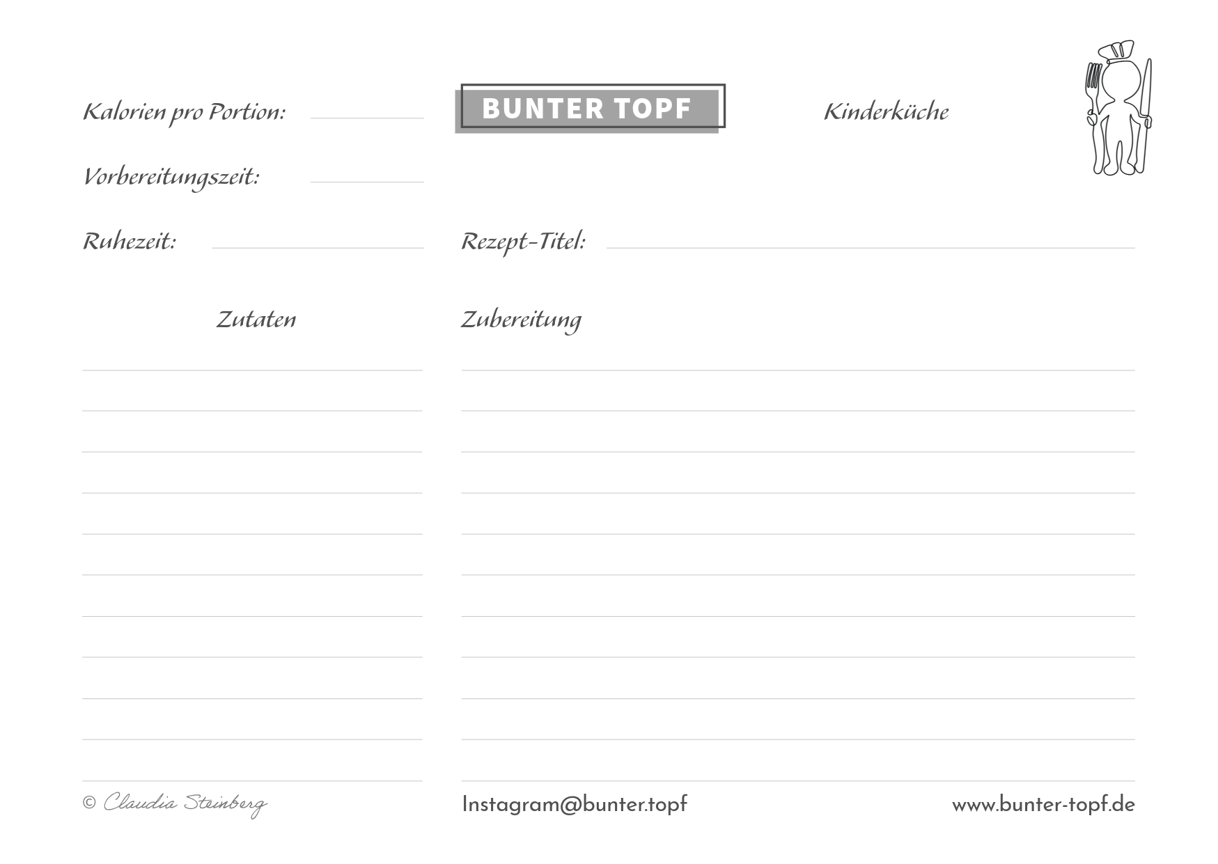 Rezeptkarte schwarz/wei&szlig; blanko Kinderk&uuml;che